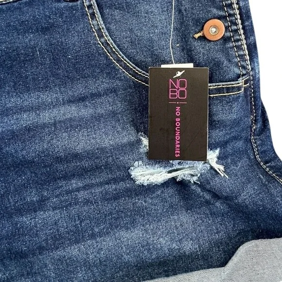 No Boundaries Denim Distressed Ripped Shortalls Overalls Women's XL - Picture 2 of 4